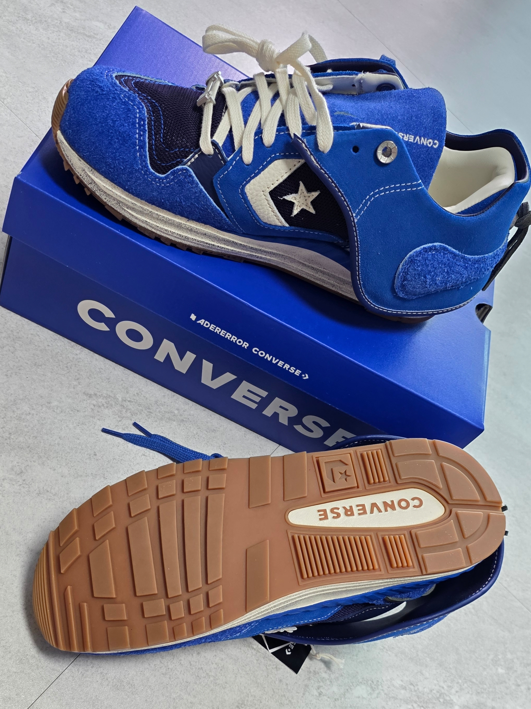 Kapital 14 oz. Denim Bone Print Book Bag Black, Converse x Ader Error Wave Trainer Blue 착용 스타일 - 6