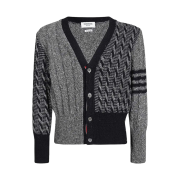 Thom Browne Fun Mix Donegal Cable 4-Bar V-Neck Cardigan Medium Grey