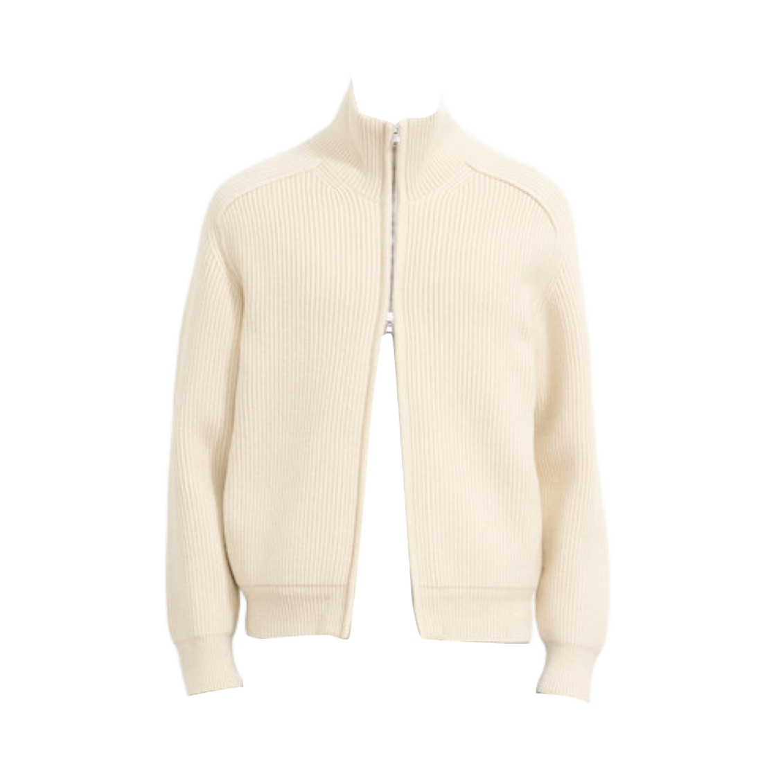 TH2E9KOT046M-IV Time Homme Wool Blend Ribbed Zip Up Cardigan Ivory