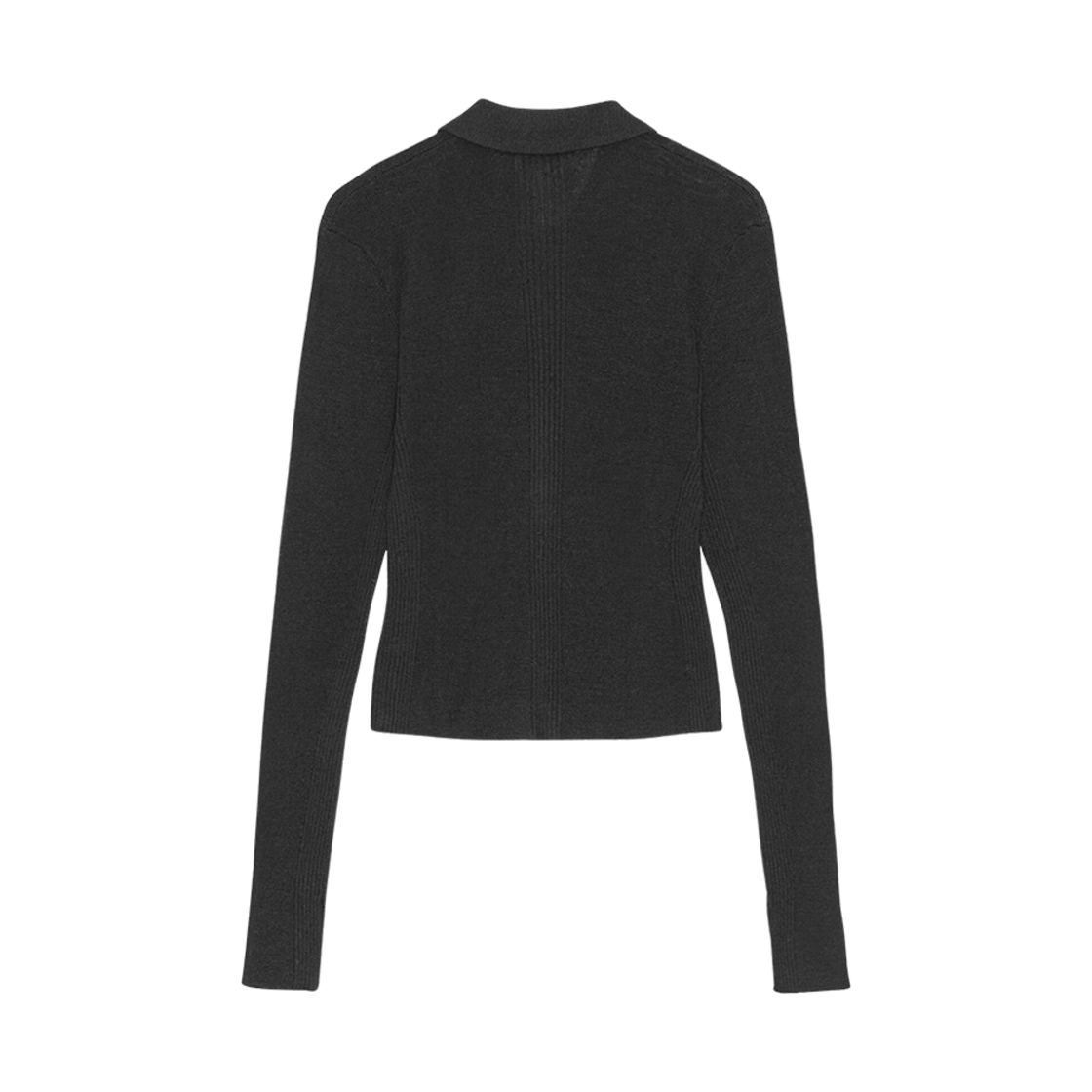(W) 가니 립 메리노 폴로 블라우스 블랙((W) Ganni Ribbed Merino Polo Blouse Black) - 2