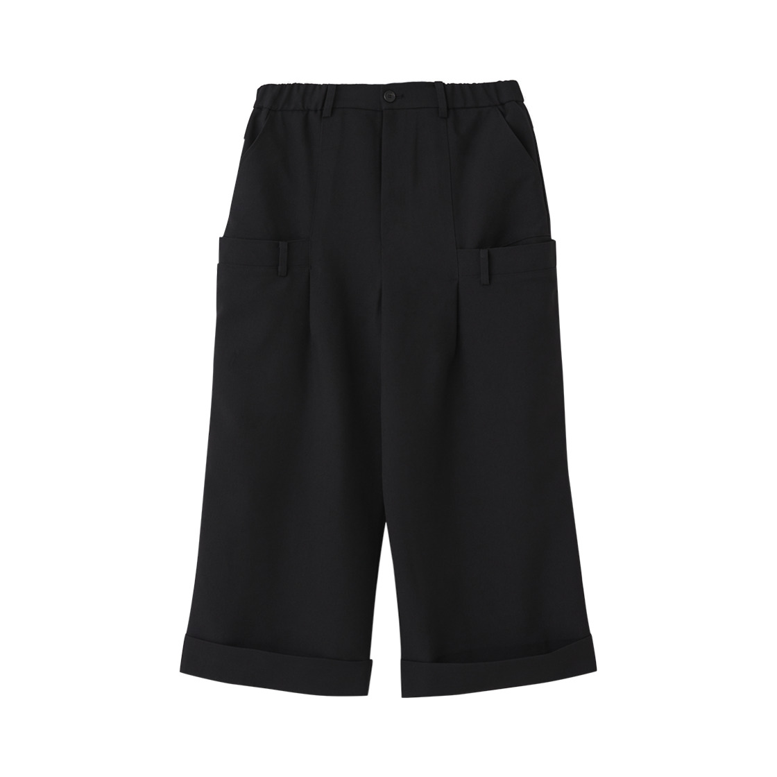 하이투 더블 웨이스트밴드 크롭 팬츠 블랙(HYII Double Waistband Wide Cropped Pants Black)