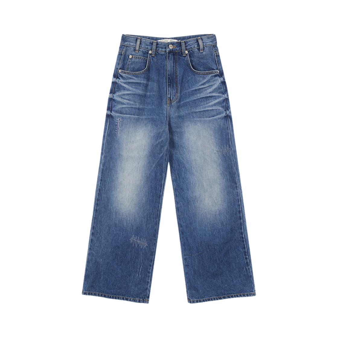 (W) 마뗑킴 자수 브러쉬드 루즈 실루엣 데님 팬츠 블루((W) Matin Kim Embroidery Brushed Loose Silhouette Denim Pants Blue) - 1