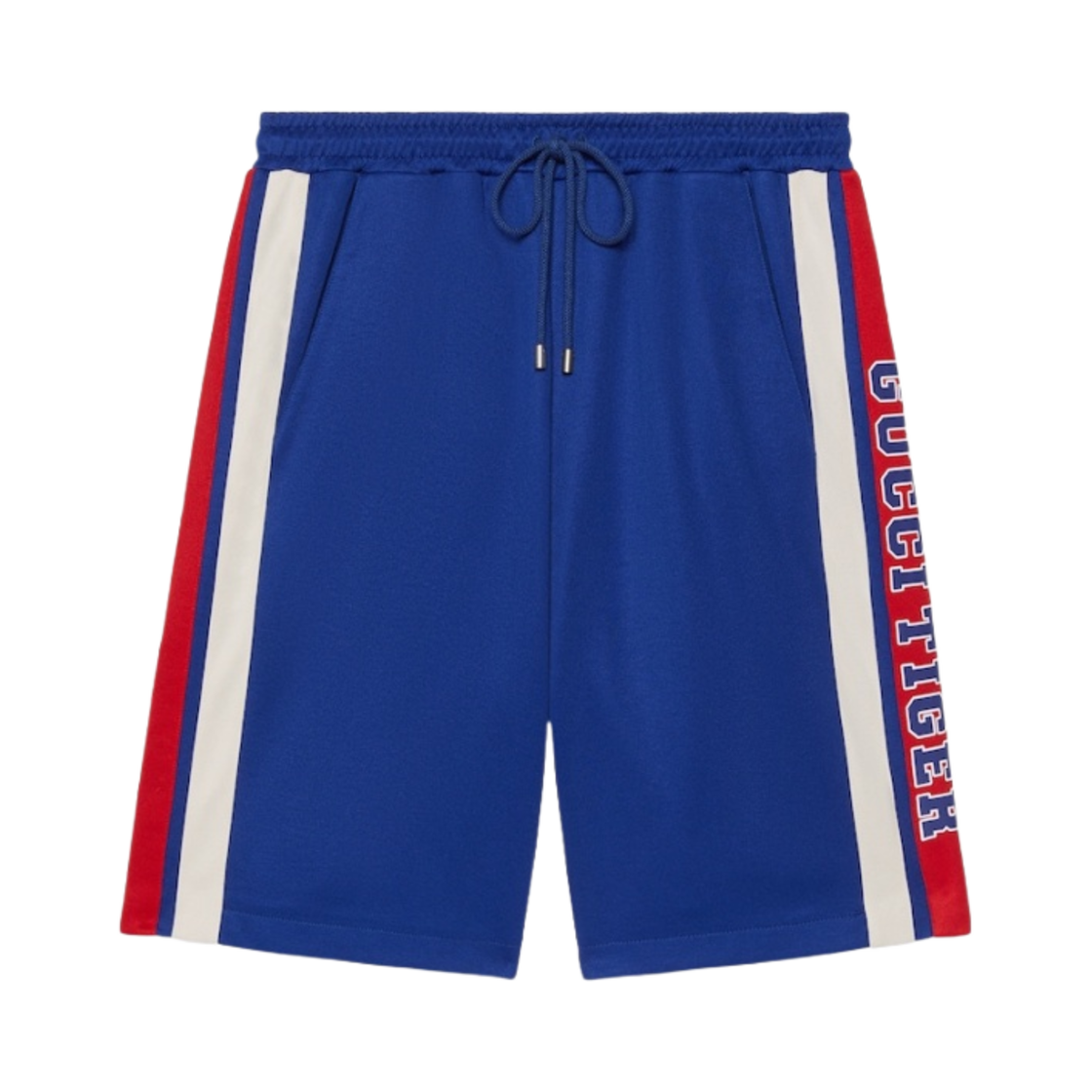 구찌 타이거 스트라이프 코튼 저지 쇼츠 블루(Gucci Tiger Cotton Jersey Shorts With Stripes Blue) - 1