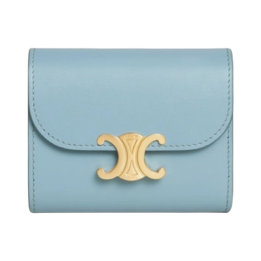 Celine Triomphe Small Flap Wallet in Shiny Calfskin California Blue