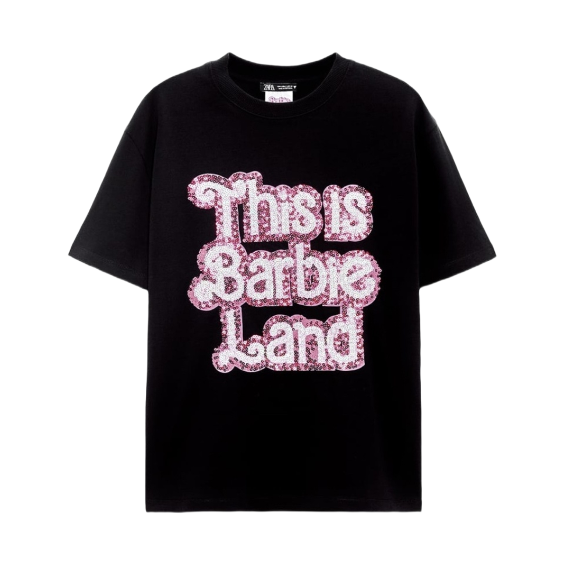 (W) 자라 x 바비 더 무비 워너 브라더스 티셔츠 블랙((W) Zara x Barbie The Movie Warner Bros. T-Shirt Rose Black) - 1