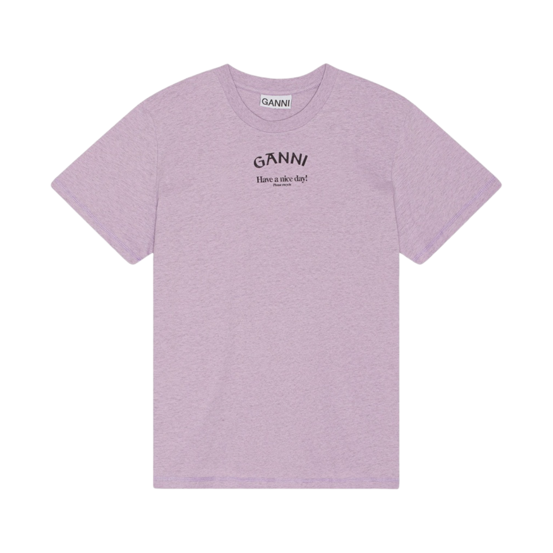 (W) 가니 라일락 릴렉스드 오넥 티셔츠 오어키드 페탈((W) Ganni Lilac Relaxed O-Neck T-Shirt Orchid Petal) - 1