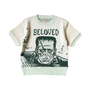 (W) Kapital 8G Jacquard Knit S/S Vintage Cropped Sweater Beloved Mr Mint