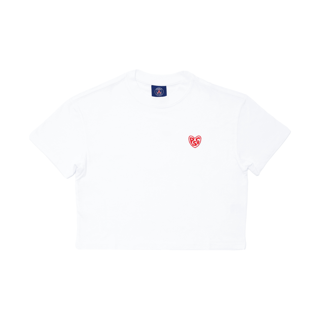 오버더피치 파르 생제르망 스몰 하트 크롭 티 화이트(Over The Pitch PSG small heartembroidery crop t)
