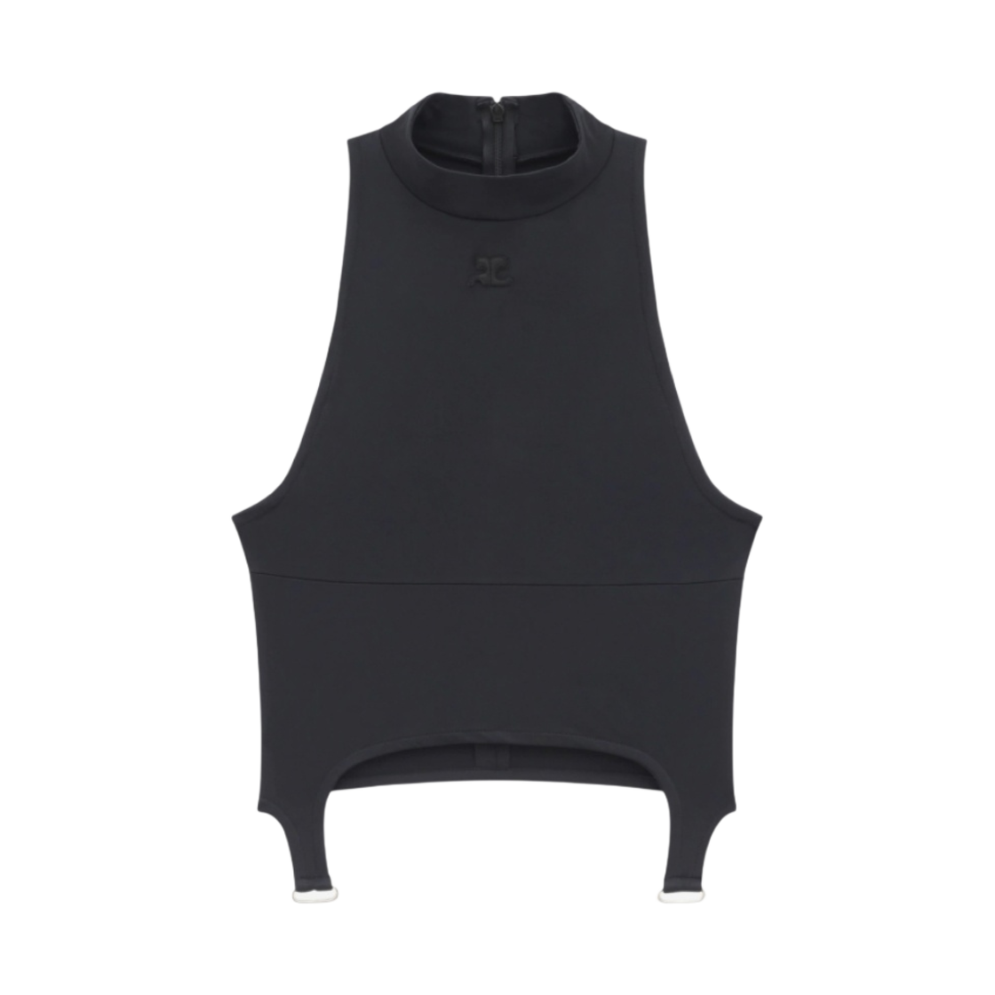 (W) 꾸레쥬 테크 저지 서스펜더 탱크탑 블랙((W) Courreges Tech Jersey Suspenders Tank Top Black) - 1