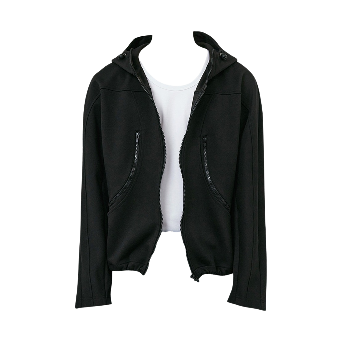 타이핑 미스테이크 더블 포켓 페이크 집업 후드 블랙(Typing Mistake Double Pocket Fake Zipup Hoodie Black)