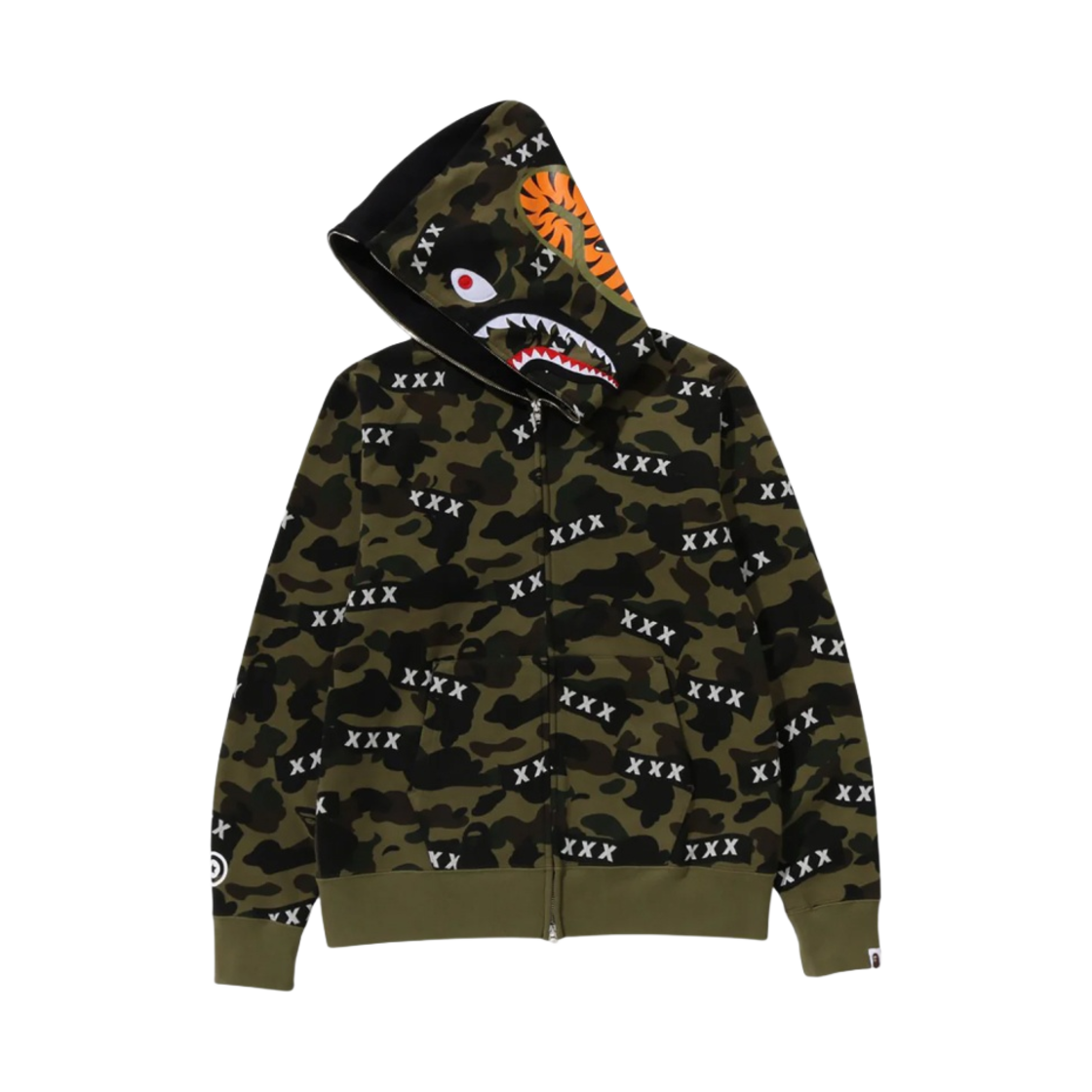 베이프 x 갓 셀렉션 XXX 샤크 풀 집 후드 아미 그린(BAPE x God Selection XXX Shark Full Zip Hoodie Army Green) - 3