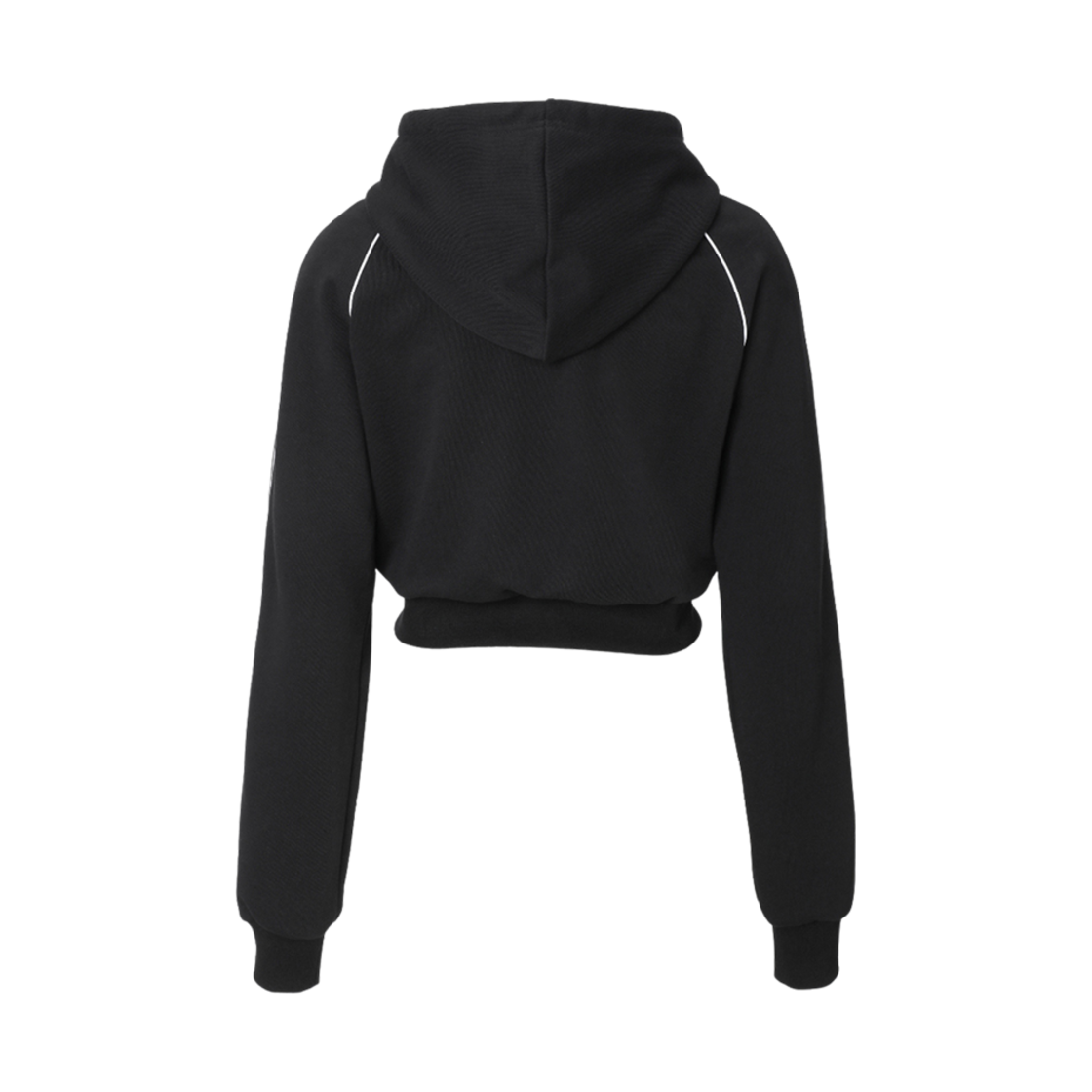 (W) 쓰리타임즈 파이핑 크롭 후드 블랙((W) Threetimes Piping Crop Hoodie Black) - 2