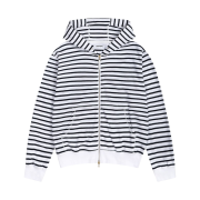 Safarispot Regular Stripe Hoodie Zipup - White/Navy