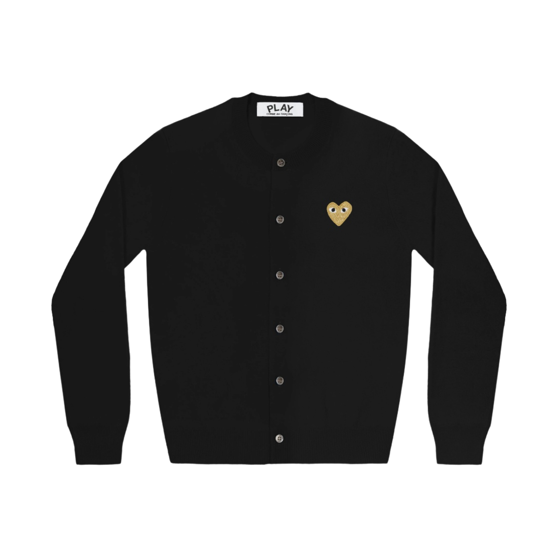 (W) 플레이 꼼데가르송 골드 하트 니트 가디건 블랙((W) Play Comme des Garcons Gold Heart Knit Cardigan Black)