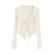 OJOS Ruffled Drape Angora Cardigan Ivory