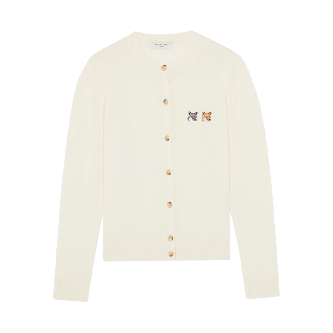 (W) 메종 키츠네 더블 폭스 헤드 패치 라운드넥 가디건 에크루((W) Maison Kitsune Double Fox Head Patch R-Neck Cardigan Ecru)