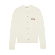 (W) Maison Kitsune Double Fox Head Patch R-Neck Cardigan Ecru