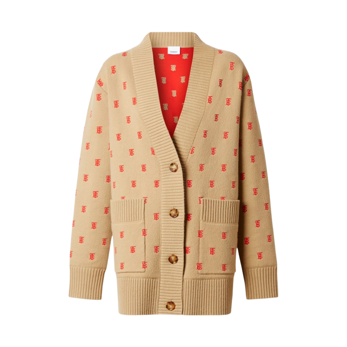 8021032 (W) Burberry Monogram Wool Cashmere Blend Ovesized Cardigan Archive Beige
