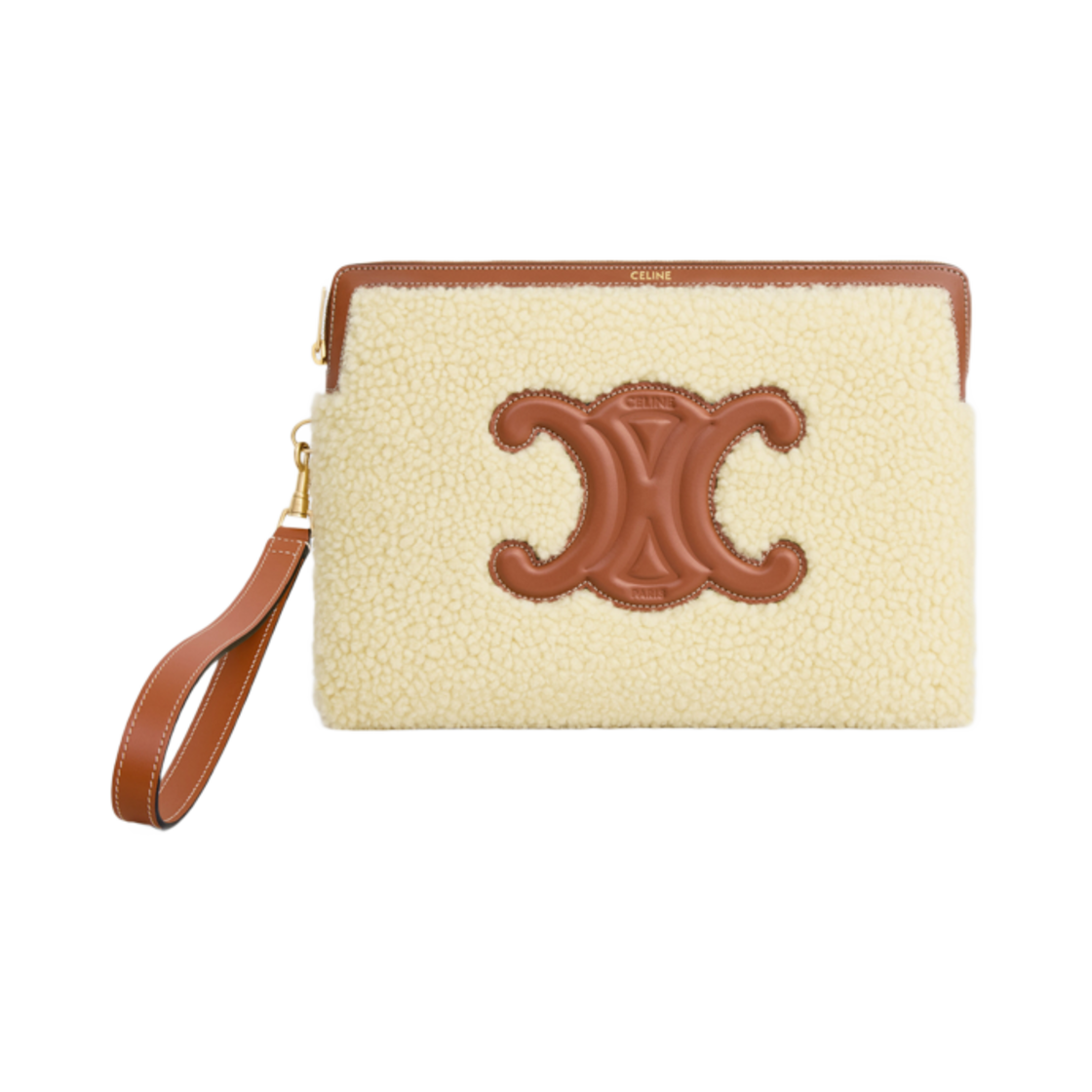셀린느 스몰 파우치 스트랩 셔링 앤 카프스킨 베이지
