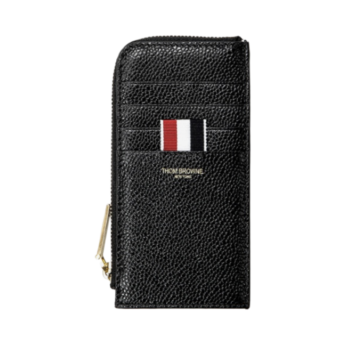 MAW080A-00198-001 Thom Browne Pebble Grain Leather Stripe Zip-Around Wallet Black