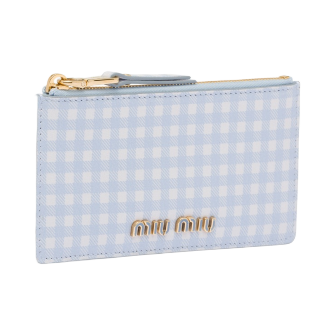 미우 미우 프린트 마드라스 가죽 엔벌로프 지갑 스카이 블루 화이트(Miu Miu Printed Madras Leather Envelope Wallet Sky Blue White) - 2