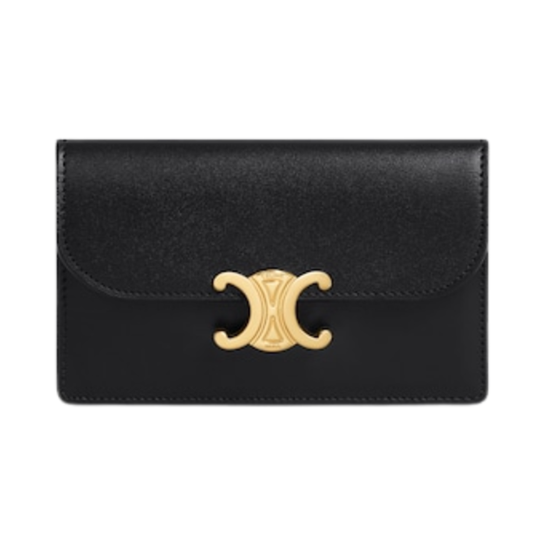 셀린느 샤이니 카프스킨 플랩 트리옹프 롱 카드 홀더 블랙(Celine Long Card Holder with Flap Triomphe in Shiny Calfskin Black)