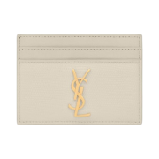 Saint Laurent Cassandre Card Case in Lizard Embossed Leather Blanc Vintage