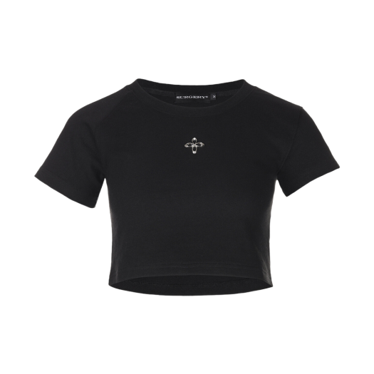 24SSD017 (W) Surgery Unbalance Metal Clover Logo Crop T-Shirt Black