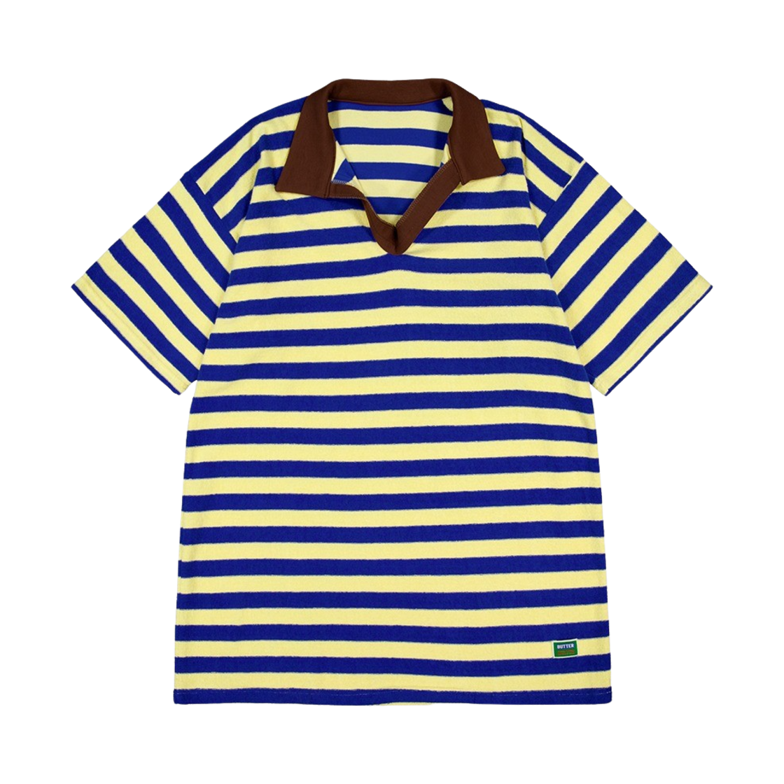 그린버터 우먼 테리 스트라이프 카라 드레스 블루/브라운(Greenbutter Women Terry Stripe Collar Dress Blue/Brown)