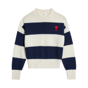 AMI de Coeur Sweater with Rugby Stripes Nautic Blue Natural White