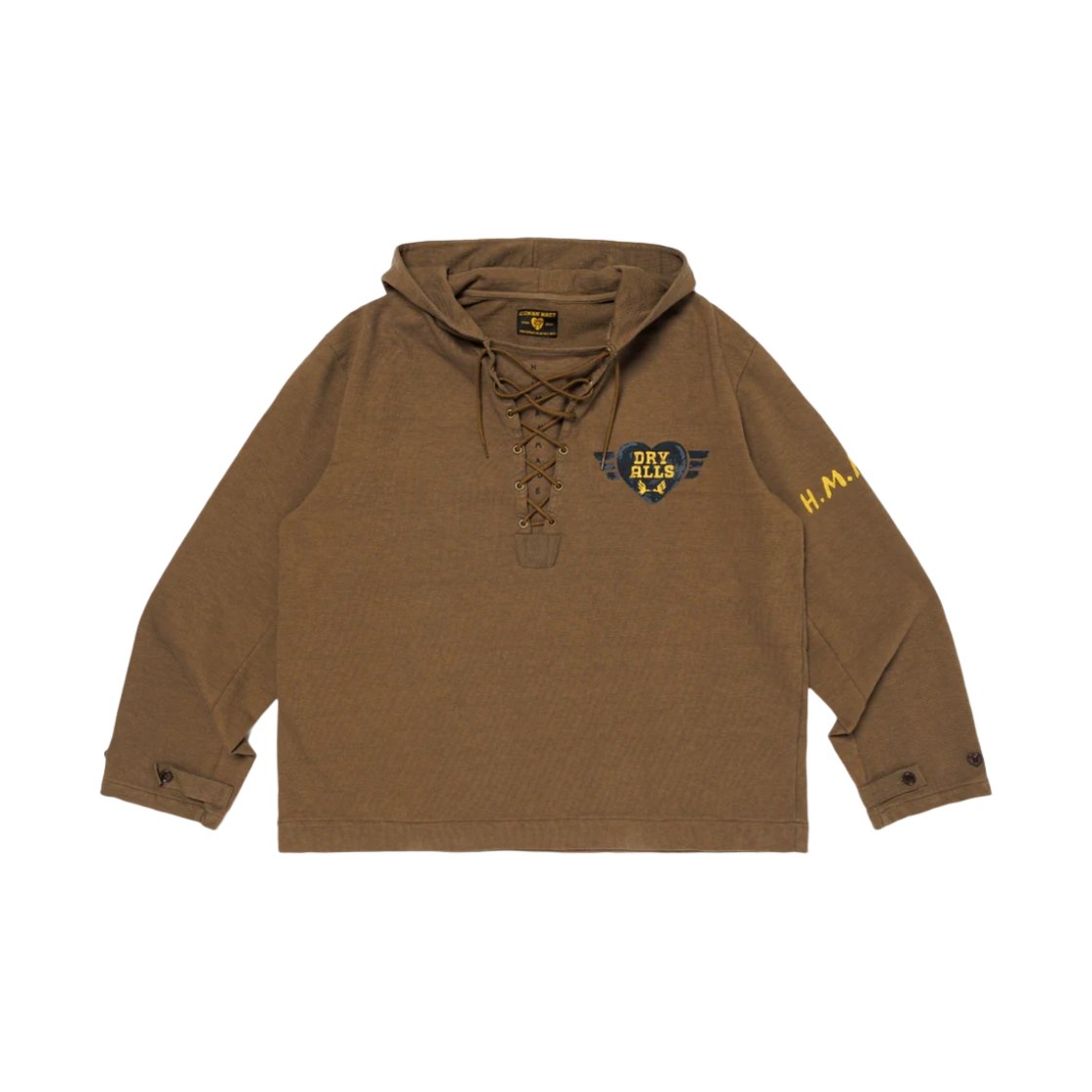 휴먼 메이드 레이스업 후드 풀오버 올리브 드랩