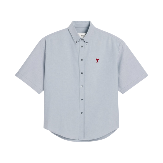 AMI de Coeur Cotton Oxford Boxy Fit Button Down Short Sleeve Shirt Note Bleue