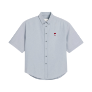 AMI de Coeur Cotton Oxford Boxy Fit Button Down Short Sleeve Shirt Note Bleue