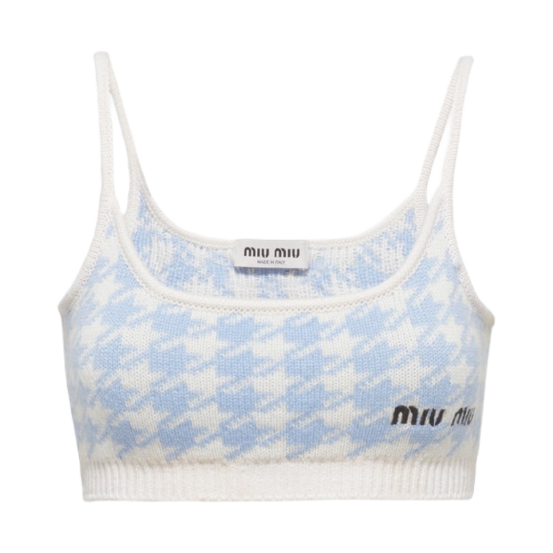 (W) 미우 미우 캐시미어 탑 화이트 아스트랄 블루((W) Miu Miu Cashmere Top White Astral Blue) - 1