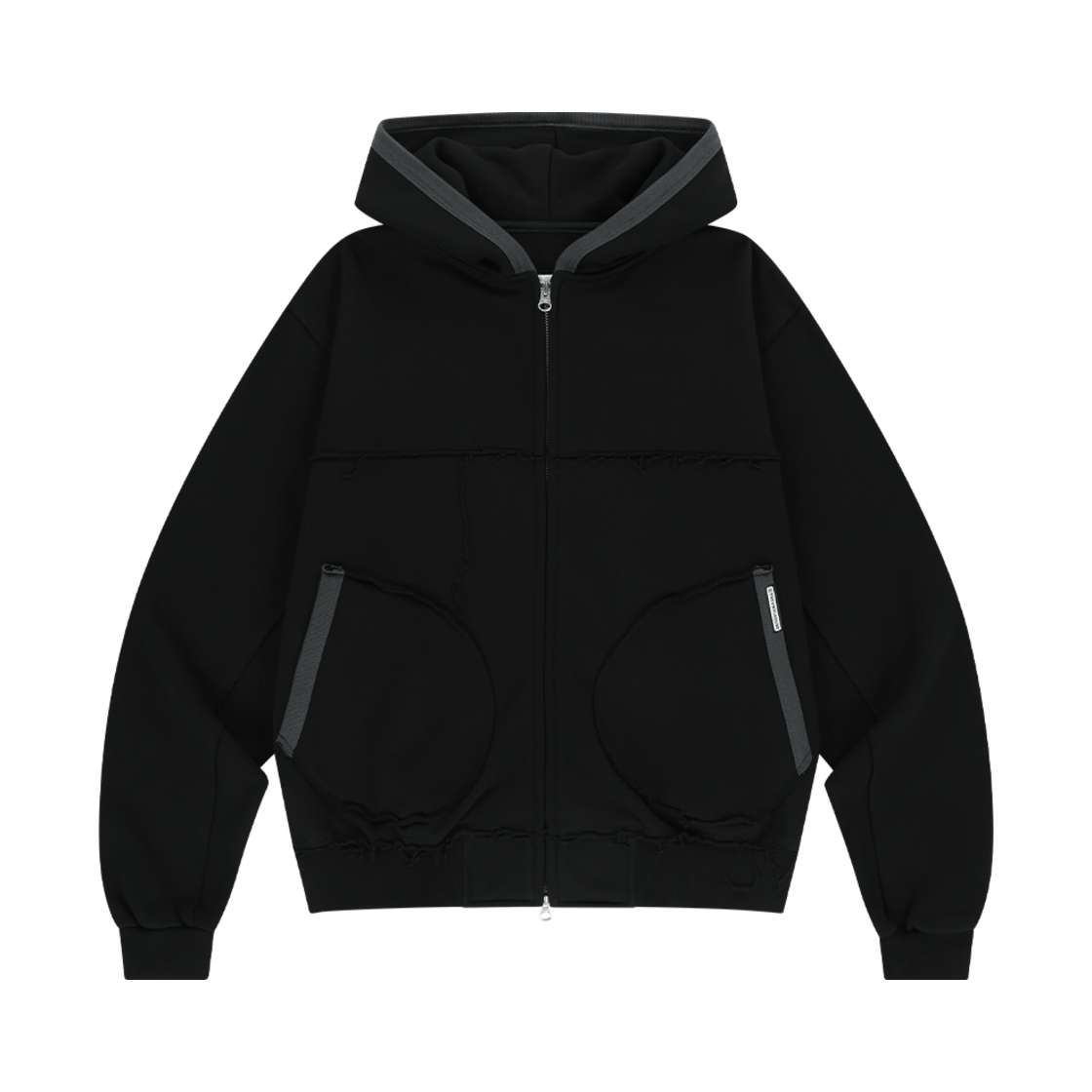더바이닐하우스 컷 오프 후드 집업 블랙(Thevinylhouse Cut Off Hoodie Zip-Up Black)
