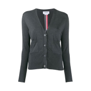 (W) Thom Browne Silk Cotton Blend Relaxed V-Neck Cardigan Dark Grey