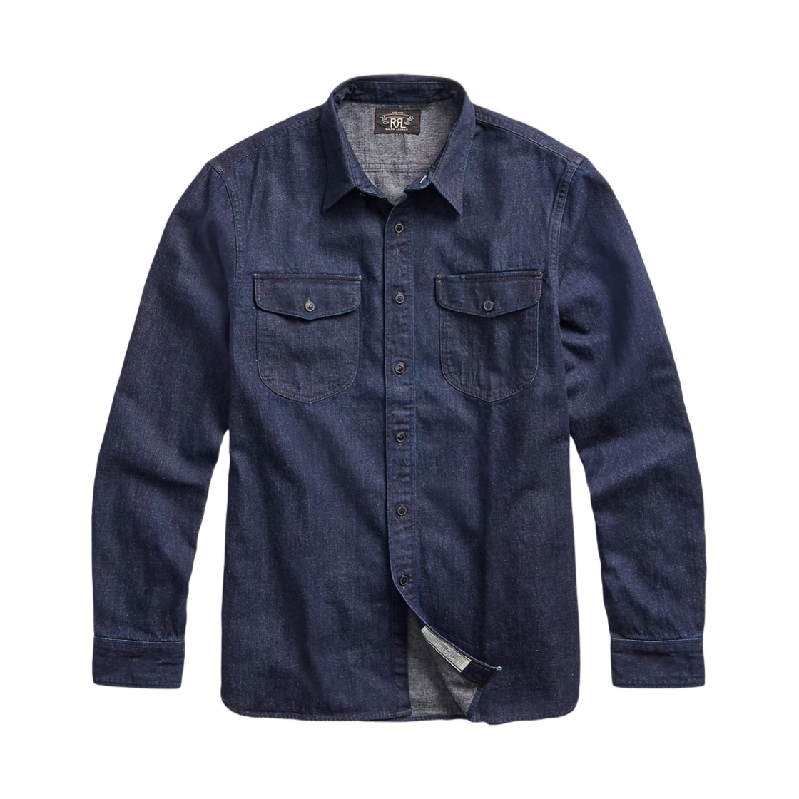 620706 Double RL Indigo Cotton Linen Denim Work Shirt Rinse Wash