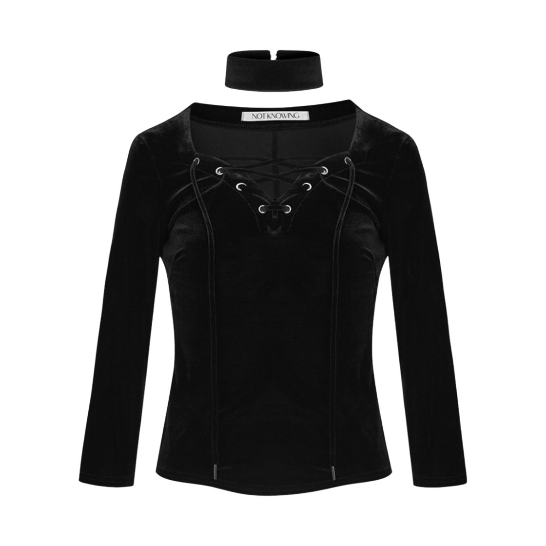 NK4FLS08 Notknowing Heart Lace Up Velour Top Black