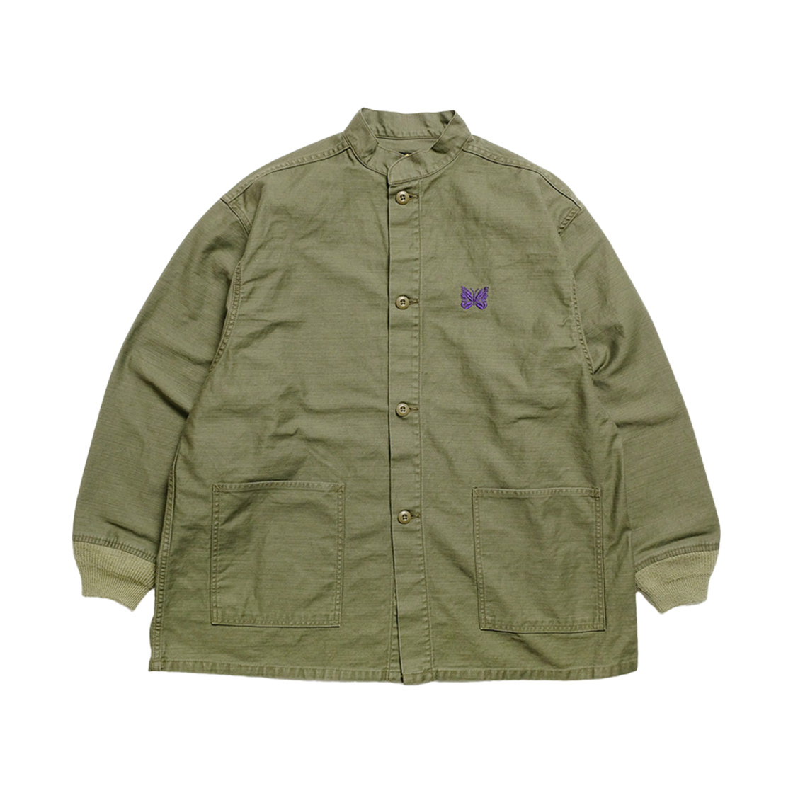 QV146 Needles Stand Collar Army Shirt Back Sateen Olive