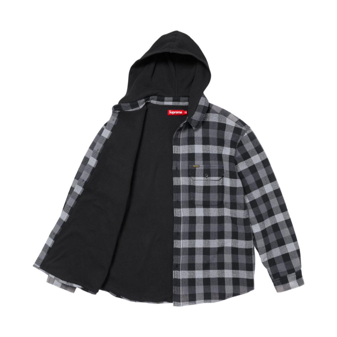 大人気⭐️Supreme Waffle Plaid Hooded Shirt Supreme】Waffle Plaid Hooded Shirt☆Black☆24FW☆ (Supreme