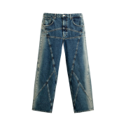 Zara Straight Leg Jeans with Seam Details Blue