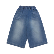 SLOW RECORD HOUSE Carpenter Bermuda Wide Denim Pants Medium Blue