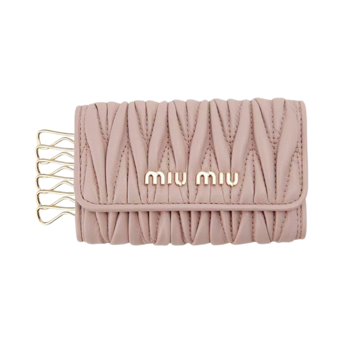 5PG222-N88-F0D91 Miu Miu Matelasse Nappa Quilting Key Case Opal