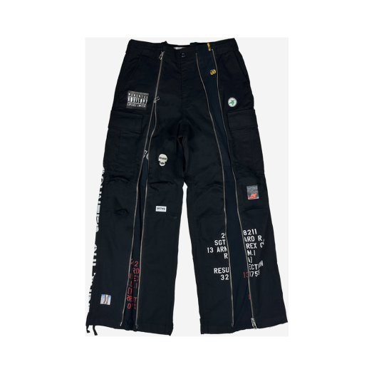 24-B008 BK Resurrection13 Recycle Parachute 2Way Zip Up Pants Black