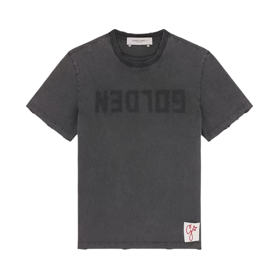 (W) 골든구스 골든 레터링 레귤러핏 디스트레스드 룩 티셔츠 앤트러사이트 그레이((W) Golden Goose Golden Lettering Regular Fit Distressed Look T-Shirt Anthracite Grey)
