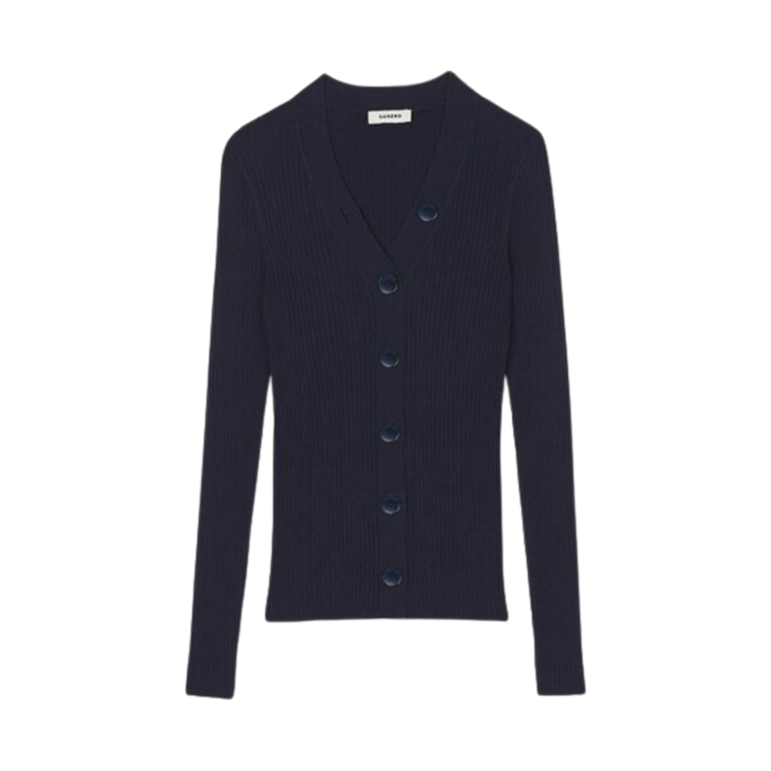 (W) 산드로 볼드 버튼 니트 가디건 네이비((W) Sandro Bold Button Knit Cardigan Navy)