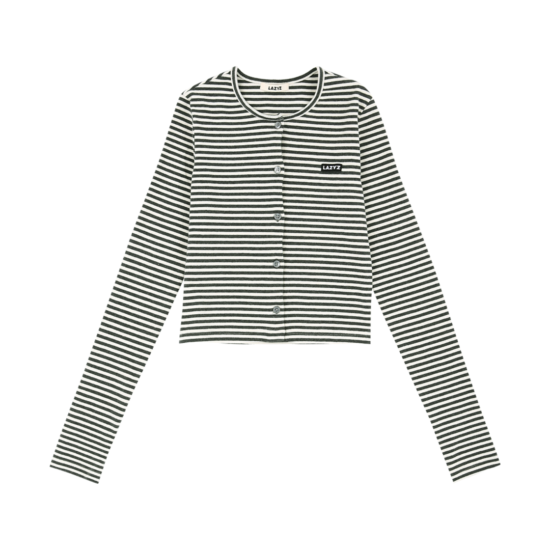 레이지지 라벨 유넥 스트라이프 크롭 가디건 아이보리/차콜(LAZYZ Label U-Neck Stripe Crop Cardigan Ivory/Charcoal) - 1