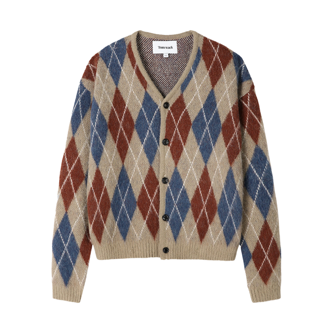 토니웩 브러시드 모헤어 아가일 가디건 베이지 블루(Tonywack Brushed Mohair Argyle Cardigan Beige Blue)