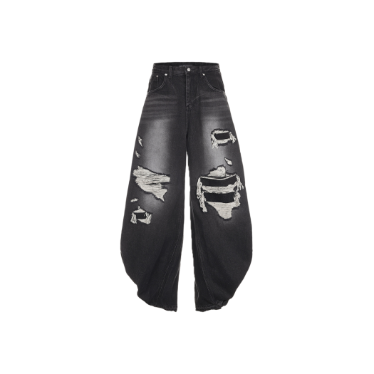 DROP007 Surgery Double Folding Over Wide Baggy Jeans Destroyed Black