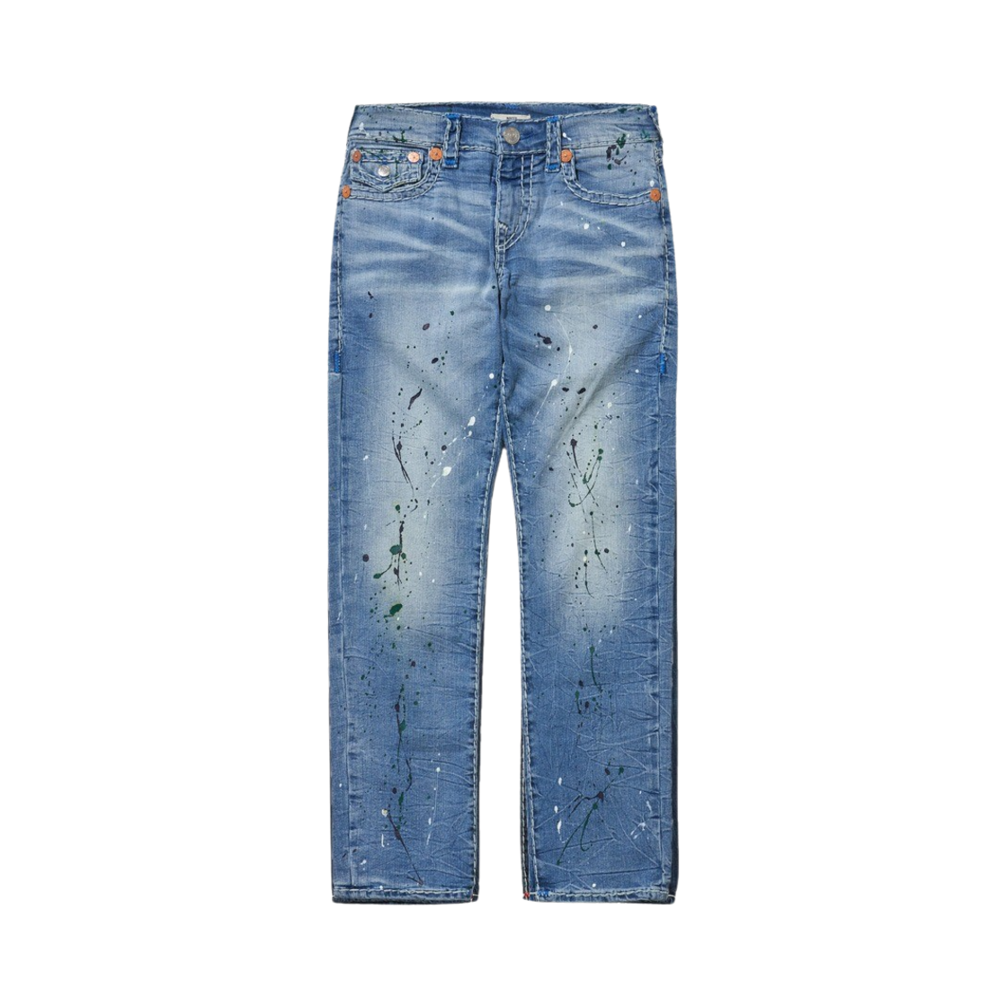 트루릴리젼 로코 빈티지 슈퍼티 플랩 스톨른 피스 미디움 워시(True Religion Rocco Vintage Super T Flap 1/2" Hbqm Stolen Pieces Medium Wash) - 1